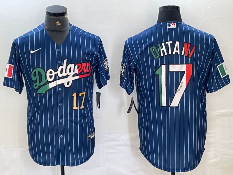 Men Los Angeles Dodgers 17 Ohtani Blue Stripe Nike Game MLB Jersey style 24